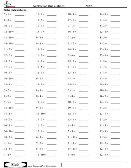 Subtraction Worksheets - Subtraction Drills (Mixed)  worksheet